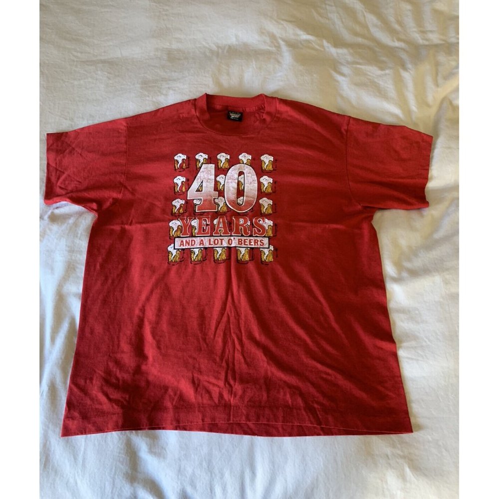 Vtg 40 Years And A Lot O' Beers T-Shirt Mens XL Screen Stars Red USA 80s